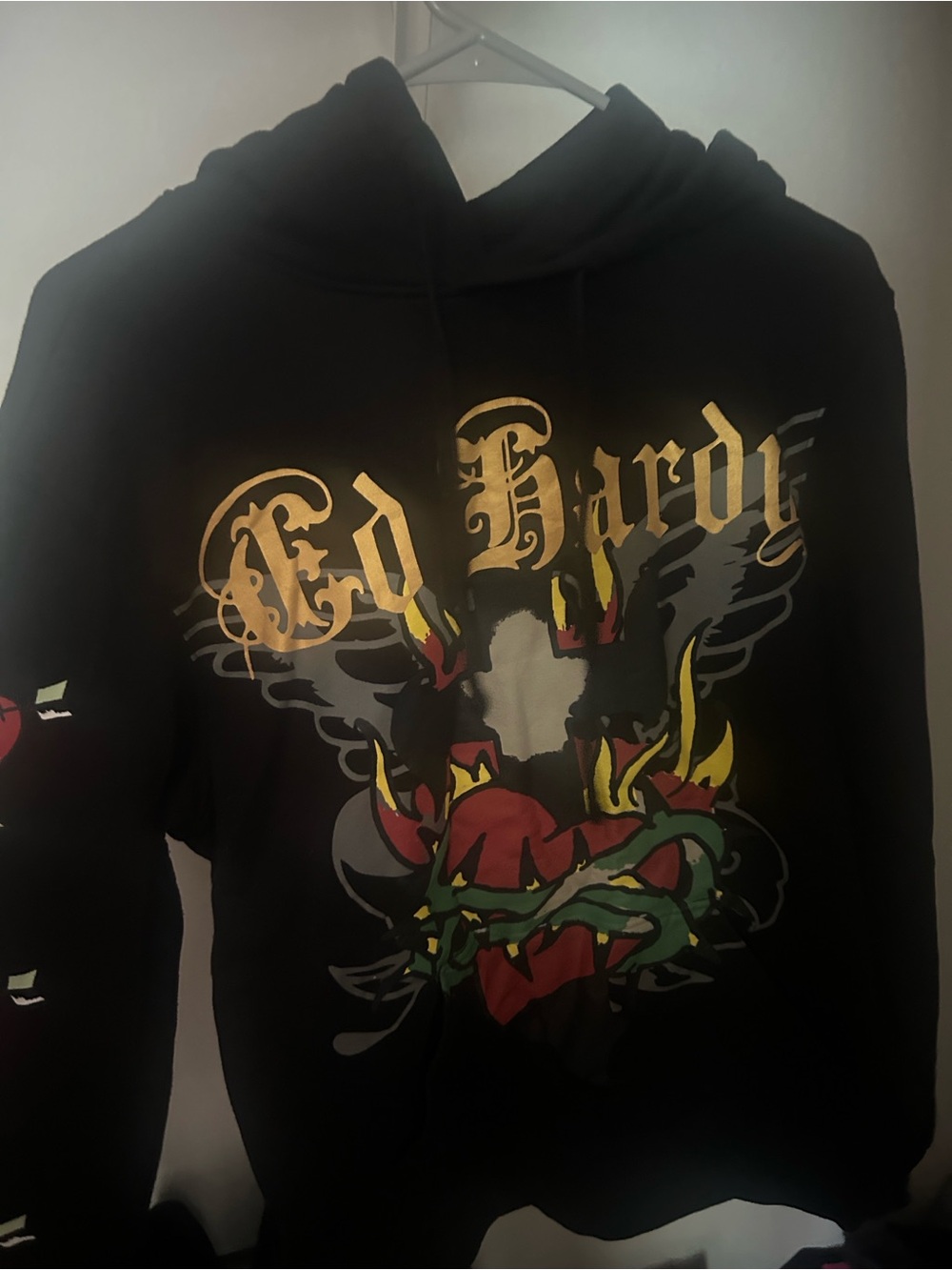 Ed Hardy Black Hoodie with Red, Yellow and Green Graphic